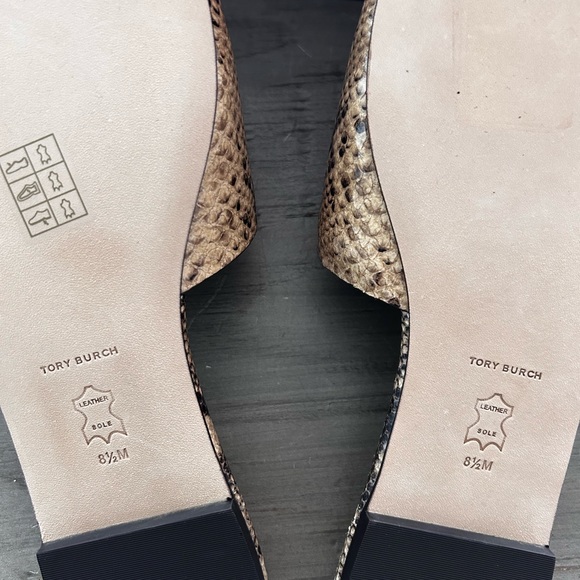 Tory Burch Two Tone Python Leather Eleanor Flat Slides - Picture 8 of 9